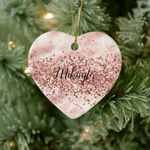 Glam Girly Pink Glitter Glitzy Sparkle Confetti Ceramic Ornament