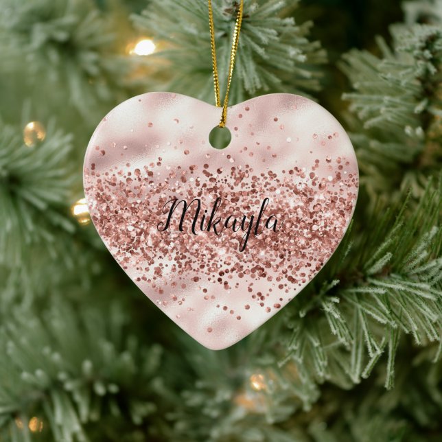 Glam Girly Pink Glitter Glitzy Sparkle Confetti Ceramic Ornament (Tree)