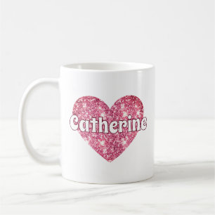 Glam Girly Pink Glitter Heart Name Coffee Mug