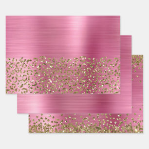 Glam Girly Pink Gold Leopard Wrapping Paper Sheet
