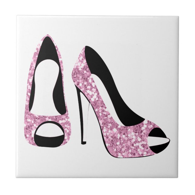 Glam Girly Pink High Heels Tile (Front)