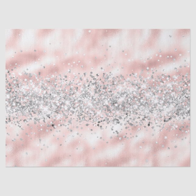Glam Girly Pink Silver Glitter Sparkle Confetti Tissue Paper (Front)
