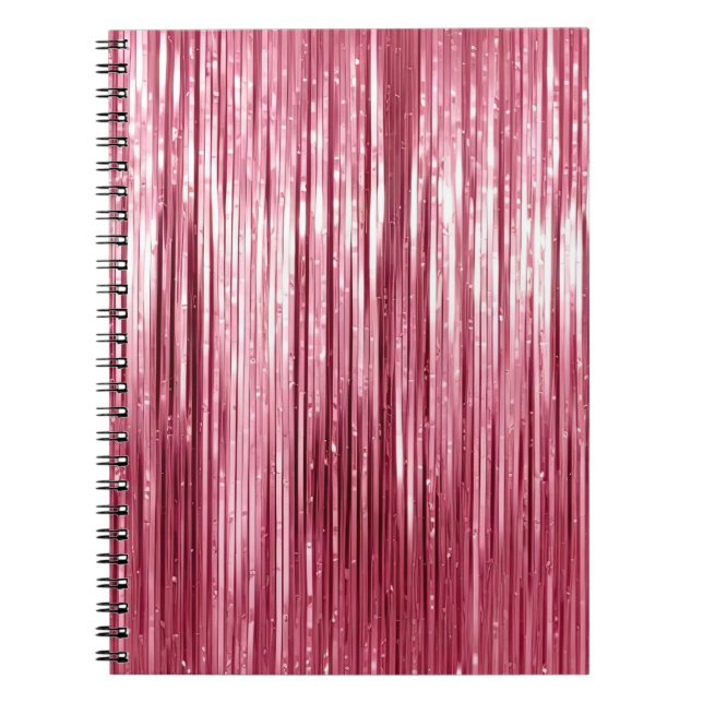 Glam Girly Pink Tinsel Stripes Notebook (Front)