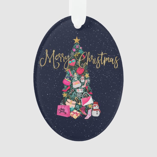 Glam Girly Shoes Purse Makeup Christmas Tree Ornament (Front)