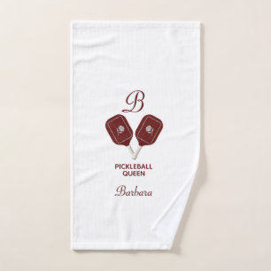 Glam Glit Pickleball Queen Paddles Initial Floral Hand Towel