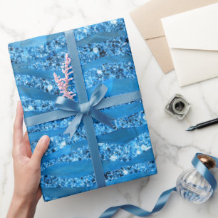 Glam Glitter Blue Zebra Stripes Wrapping Paper