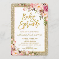 Glam Glitter Blush Pink Floral Baby Shower Invite