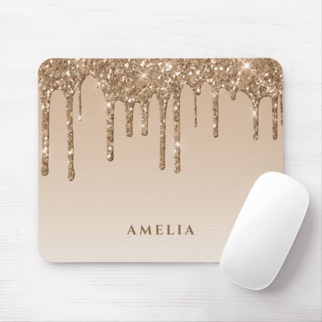 glam glitter drip girly personalized name  mouse pad (With Mouse)