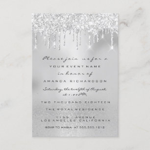 Glam Glitter Drips Grey Silver Bridal Sweet 16th Invitation