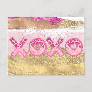 Glam Glitter Gold Pink Luxe XOXO Valentines Day Holiday Postcard