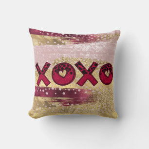 Glam Glitter Gold Red Luxe XOXO Valentines  Throw  Pillow