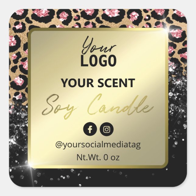 Glam Glitter Leopard Print Soy Candle Labels (Front)