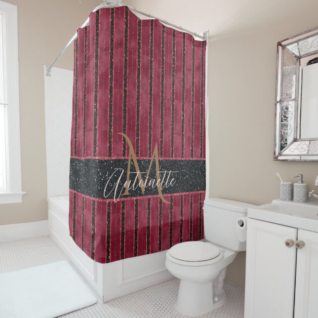 Glam Glitter Monogrammed Name Burgundy Red (In Situ)