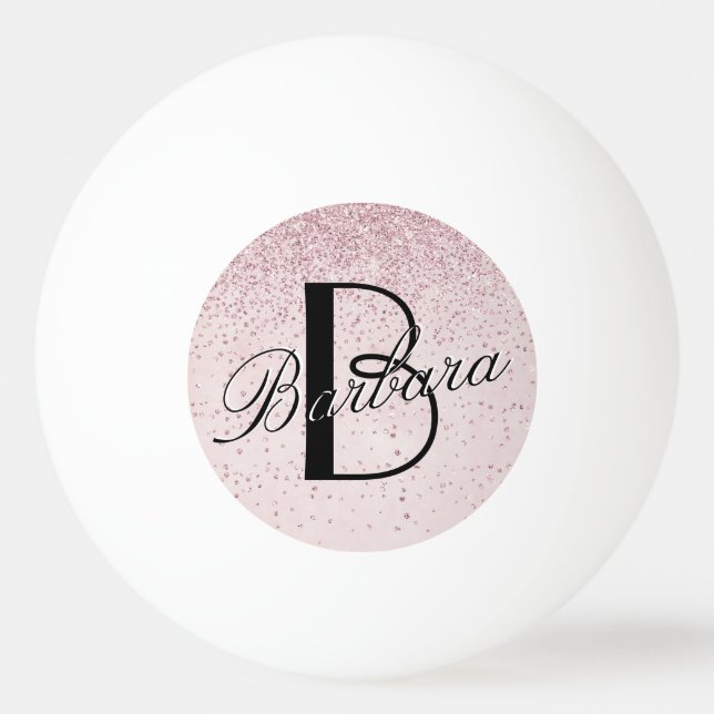 Glam Glitter Pink Leather Texture Monogram Name Ping Pong Ball (Front)