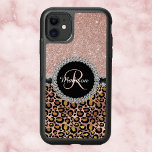 Glam Glitter Rose Gold Diamond Monogram Leopard OtterBox Symmetry iPhone 11 Case<br><div class="desc">Any glitter or diamonds in design are photos and simulated. This design may be personalized in the area provided by changing the photo and/or text. Or it can be customized by clicking Personalize this Template and then choosing the click to customize further option and delete or change the colour of...</div>