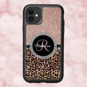 Glam Glitter Rose Gold Diamond Monogram Leopard OtterBox Samsung Galaxy S6 Case