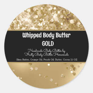 Glam Glitter Sequin Gold Bath Branding Packaging Classic Round Sticker