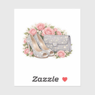 Glam Glitter Silver High Heels Pink Rose Wedding