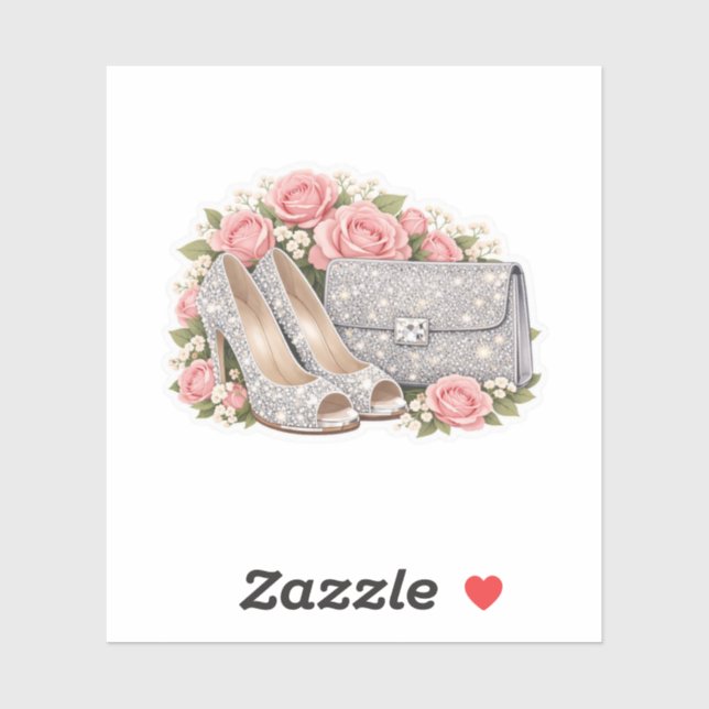 Glam Glitter Silver High Heels Pink Rose Wedding  (Sheet)