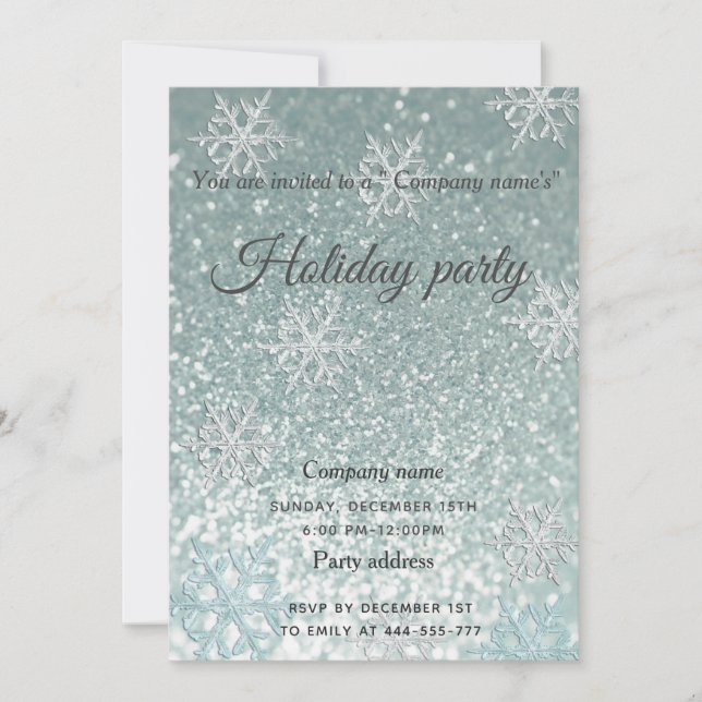 Glam glittery snowflake company holiday party invi invitation (Front)