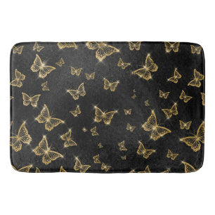 Glam gold and black butterflies pattern bath mat