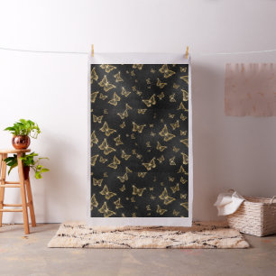 Glam gold and black butterflies pattern fabric