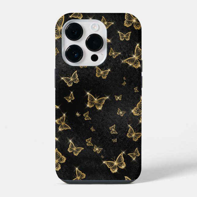 Glam gold and black butterflies pattern iPhone case (Back)