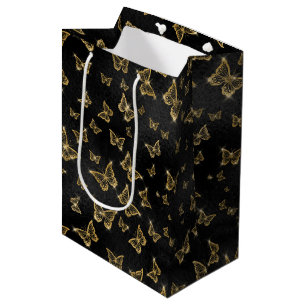 Glam gold and black butterflies pattern medium gift bag