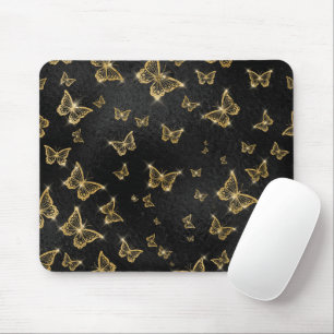 Glam gold and black butterflies pattern mouse pad