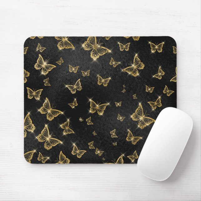 Glam gold and black butterflies pattern mouse pad (With Mouse)