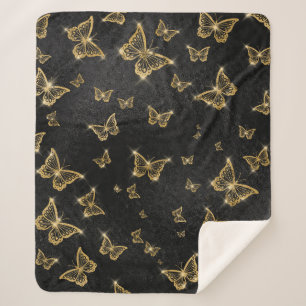 Glam gold and black butterflies pattern sherpa blanket