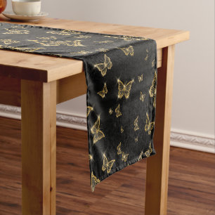 Glam gold and black butterflies pattern short table runner