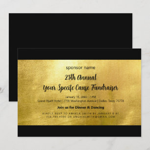 Glam Gold and Black Elegant Fundraiser Invitation