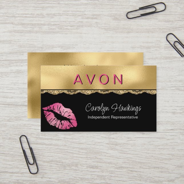 Glam Gold and Black Independent Rep Avon  Business Card (Front/Back In Situ)