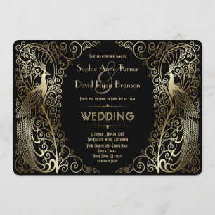 Glam Gold Art Deco Peacocks Faire-part de mariage