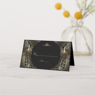 Glam Gold Art Deco Peacocks Wedding Place Card