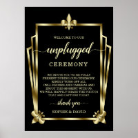 Glam Gold Art Deco Unplugged Wedding Ceremony Sign