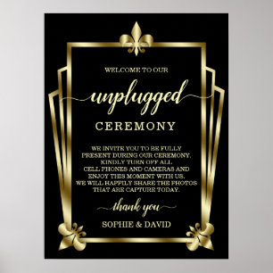 Glam Gold Art Deco Unplugged Wedding Ceremony Sign