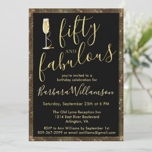 Glam Gold Black 50 & Fabulous 50th Birthday  Invitation