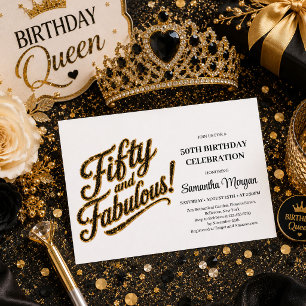 Glam Gold Black Confetti Fifty And Fabulous Party  Invitation