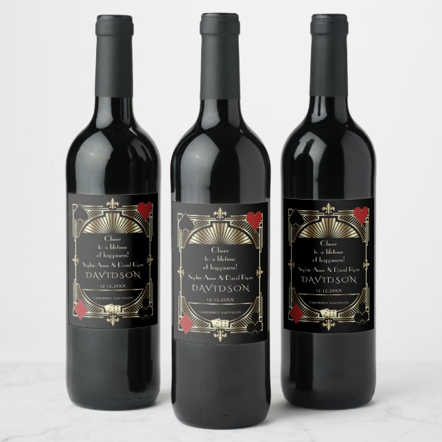 Glam Gold Black Gatsby Style Roaring 20s Wedding Wine Label (Bottles)