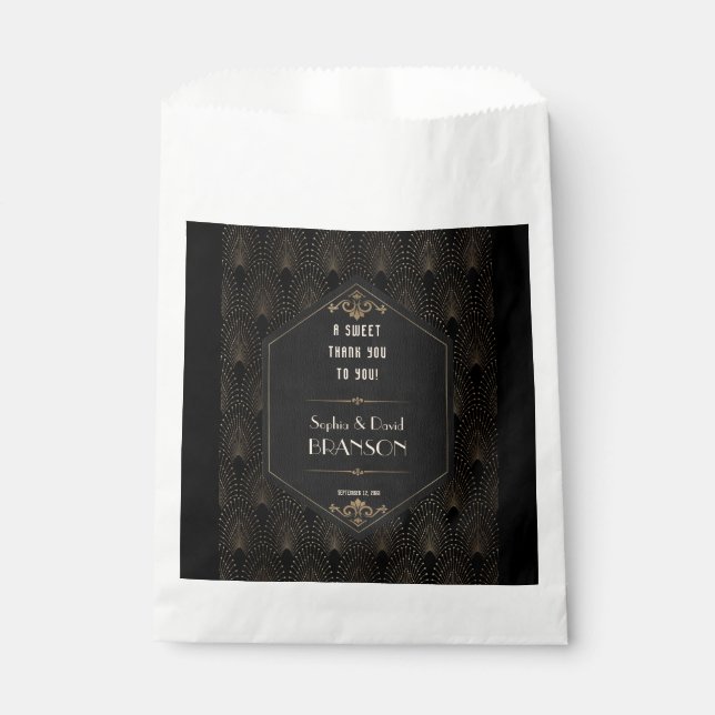 Glam Gold Black Great Gatsby Wedding THANK YOU Favour Bag (Front)