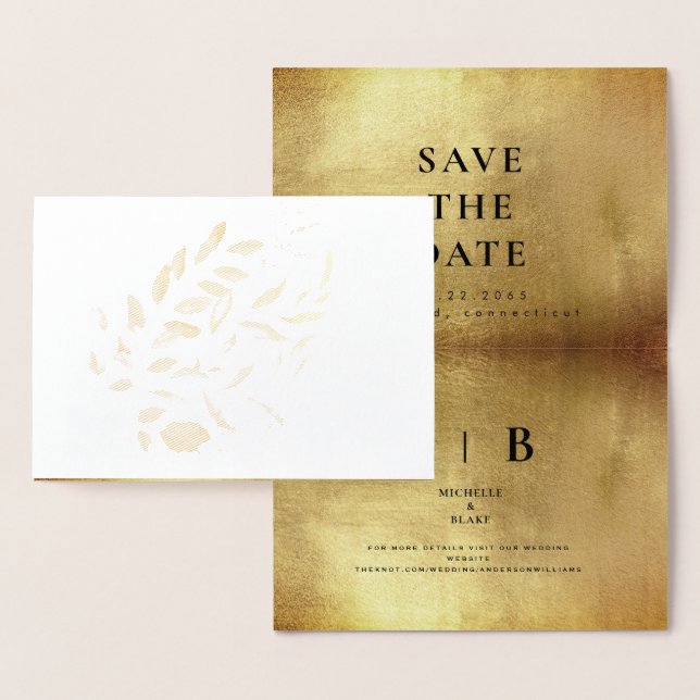Glam Gold Black Monogram Save the Date Foil Foil Card (Display)