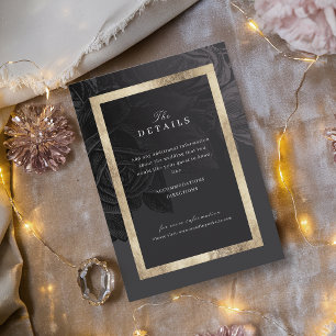 Glam gold black vintage floral wedding details enclosure card