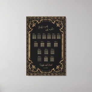 Glam Gold Black Wedding Seating Chart Canvas Print