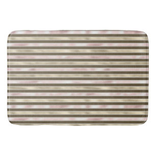 Glam Gold Blush Pink Brown Stripes Bath Mat