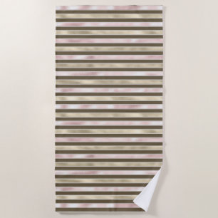 Glam Gold Blush Pink Brown Stripes Beach Towel