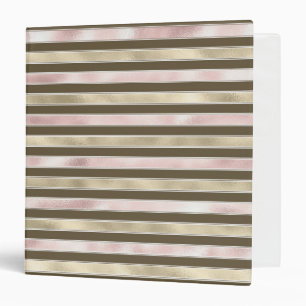 Glam Gold Blush Pink Brown Stripes Binder