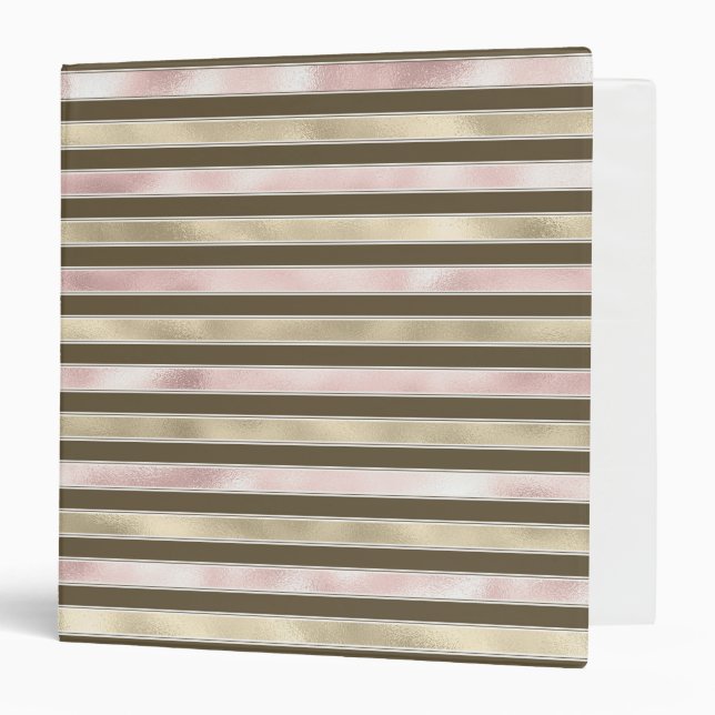 Glam Gold Blush Pink Brown Stripes Binder (Front/Inside)