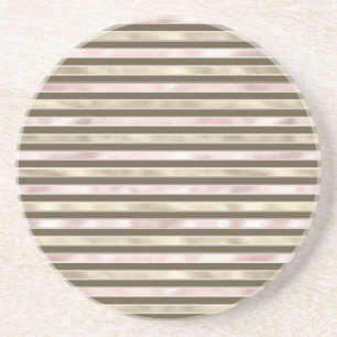 Glam Gold Blush Pink Brown Stripes Coaster